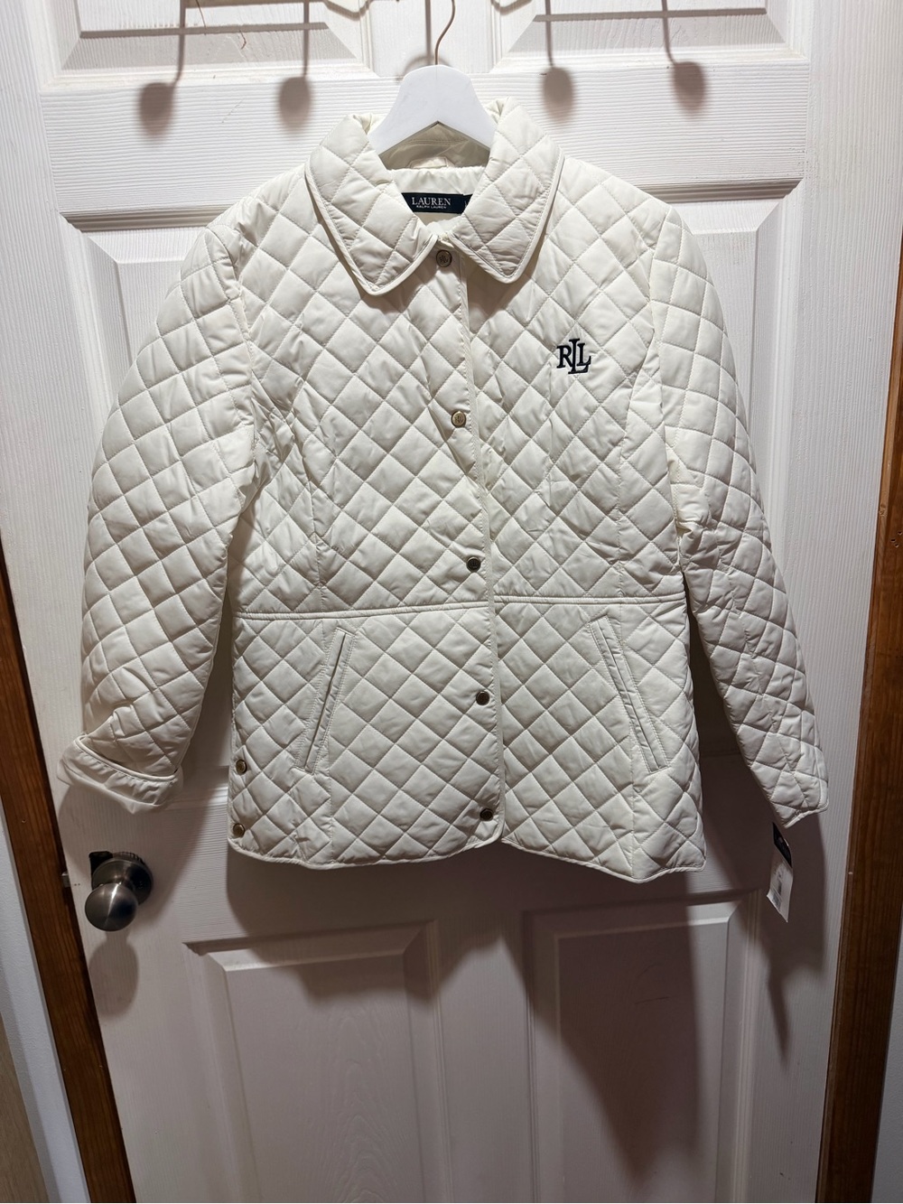 Ralph Lauren Cream Quilted Button-Front Puffer Jacket - Picture 2 of 6